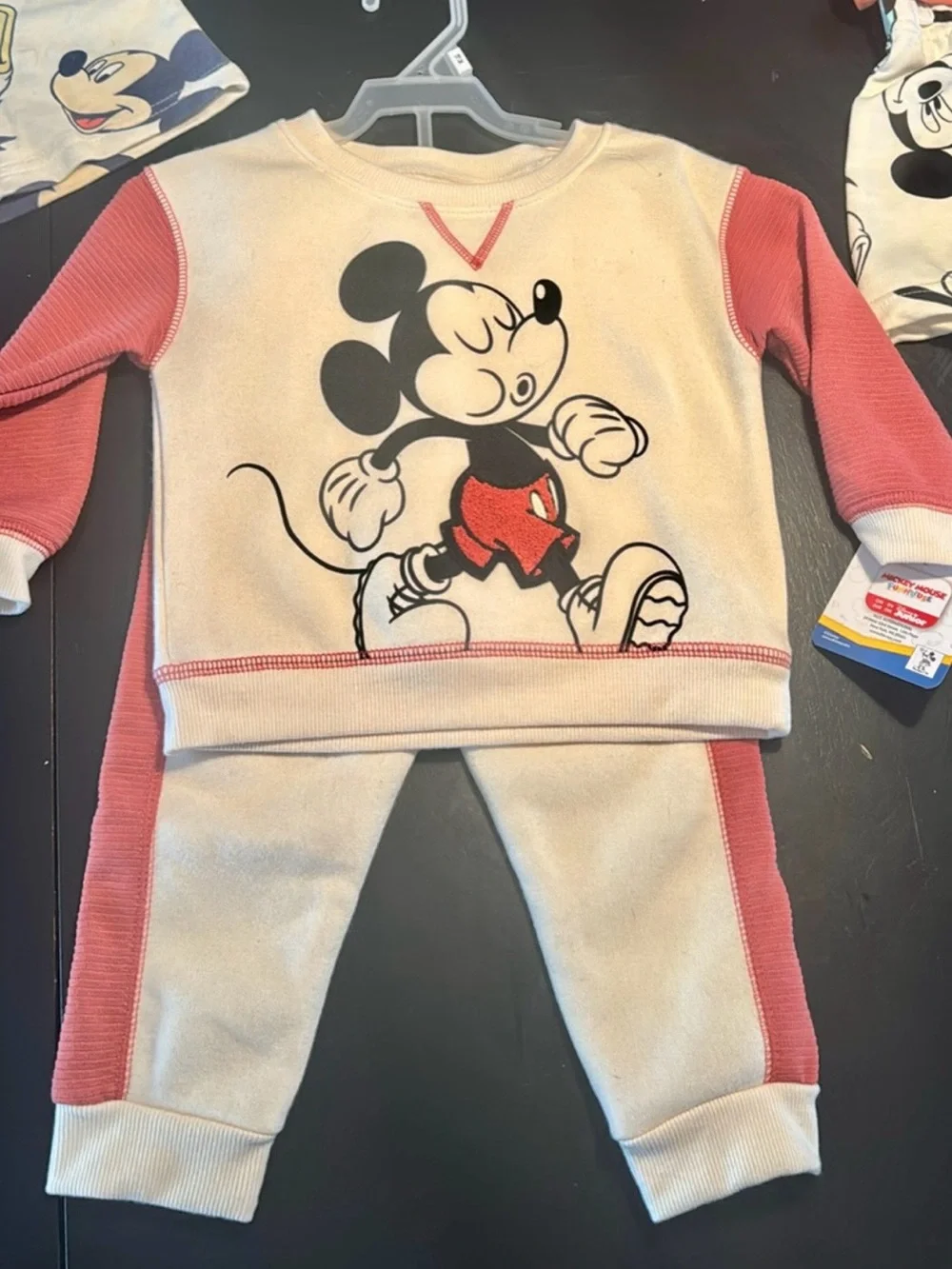 Mickey Mouse Cream & Coral Toddler Sweatshirt Set 18m NWT